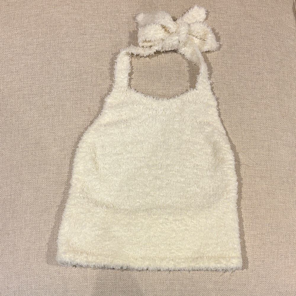 SKIMS Cozy knit halter bra top in bone size large